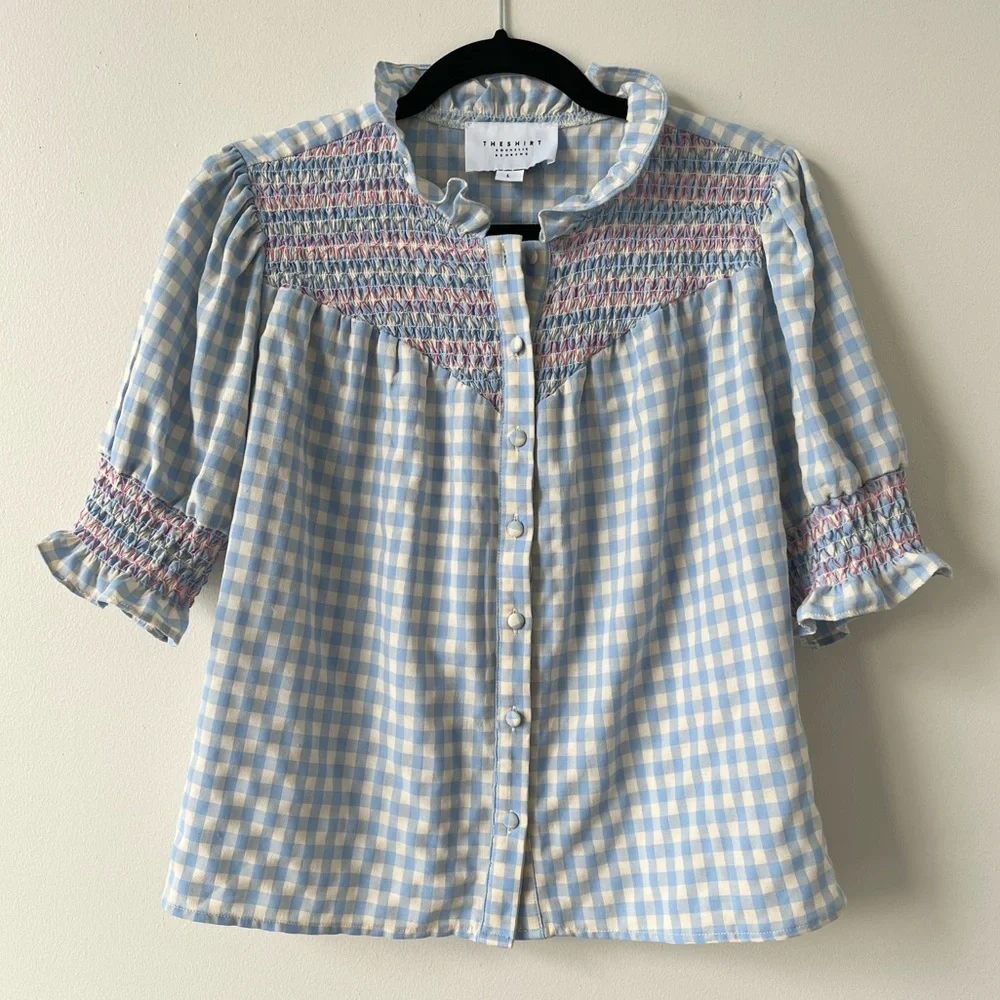 The Shirt by Rochelle Behrens Blue and Yellow Gingham Blouse - Picture 4 of 11